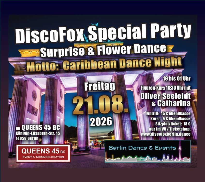 Flyer zur Veranstaltung am 21.08.2026, 'Caribbean Dance Night' ab 19 Uhr